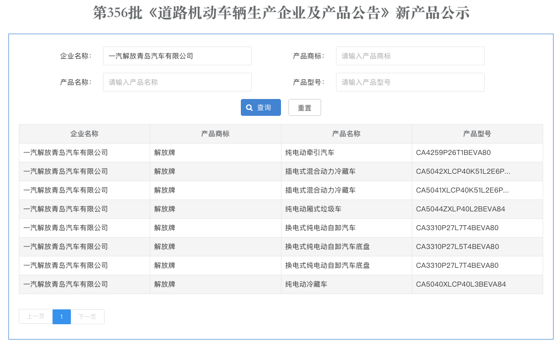 【第一商用車網 原創】近期，在第356批新車公示中，一汽解放青島汽車有限公司（下文稱“解放青汽”）共計申報了8款新能源產品，且是今年5批新車公示中申報新能源產品最多的一次。那么，第356批新車公示解放青汽具體都申報了哪些車型？可應用在哪些領域？這些車型都有哪些看點呢？下面，第一商用車網為您報道。