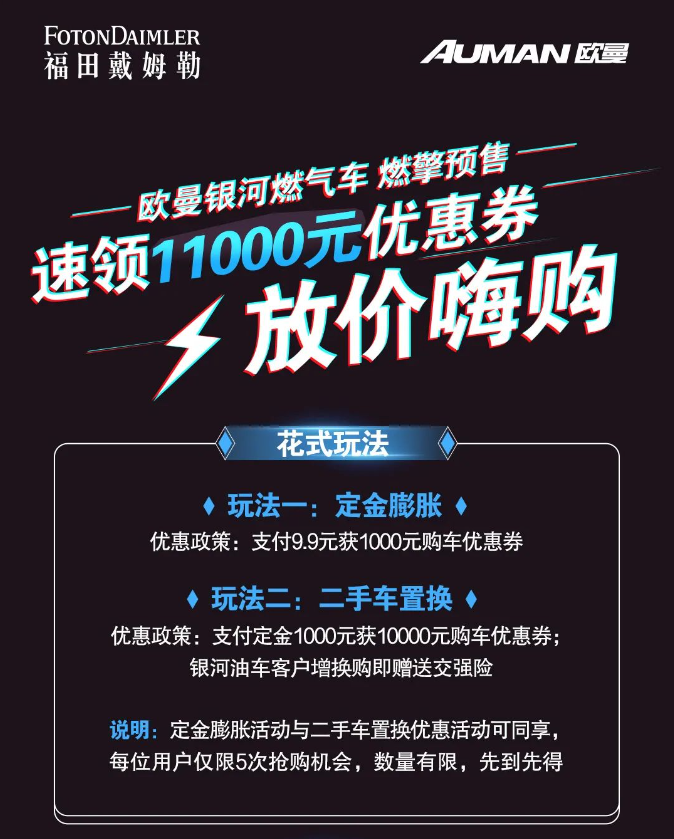 歐曼河燃氣車預售，至高享11000元優惠券，等你嗨購！